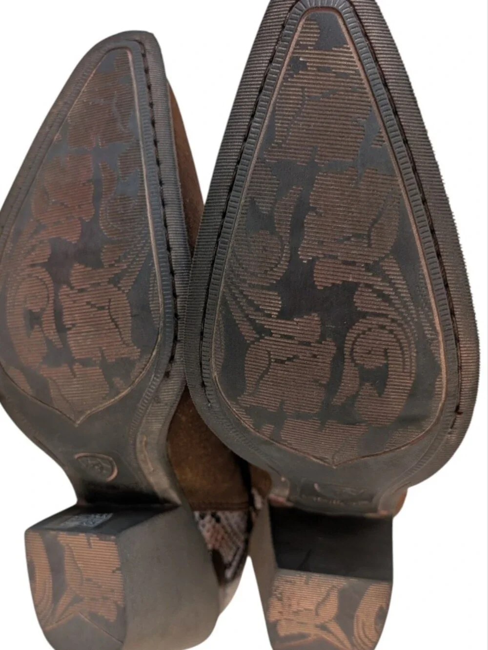 NEW ...Ariat Bradley Western Coffee Suede Boot Snake-Print Heel Accent..Size 9
